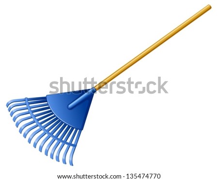 Illustration of a blue rake on a white background