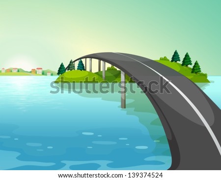 Illustration of a long road above the river