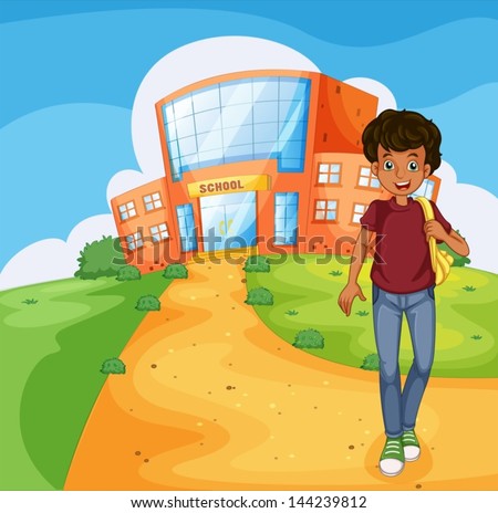 Illustration of a man going home from school