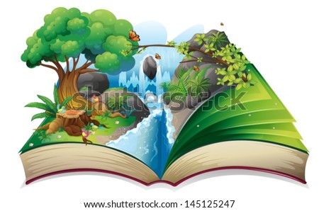 Illustration of a storybook with an image of the gift of nature on a white background