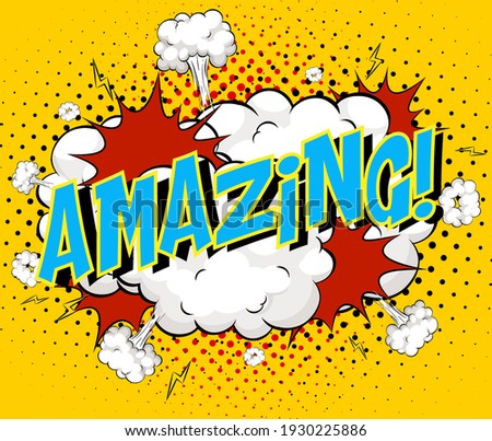 Word Amazing on comic cloud explosion background illustration