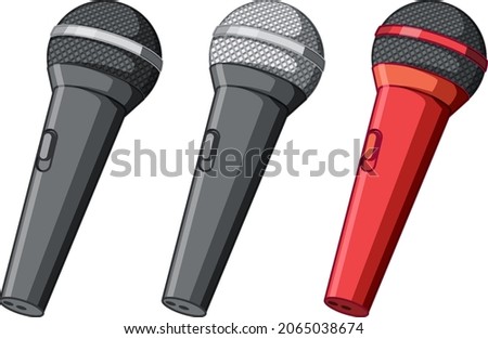 Set of different wireless microphones on white background illustration