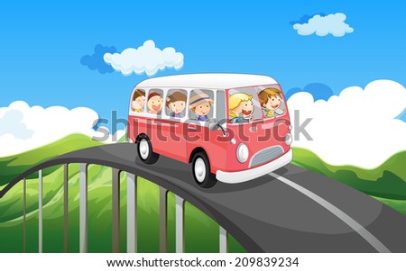 Illustration of a school bus with kids travelling