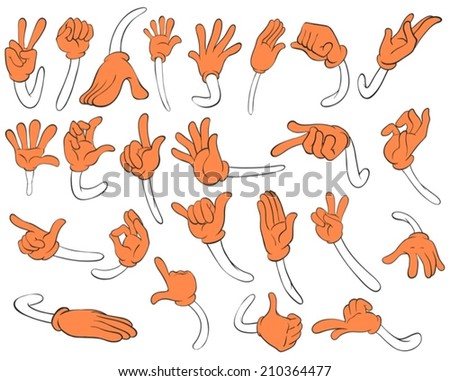 Illustration of the set of orange hands on a white background