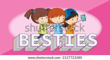 Besties banner with happy children illustration