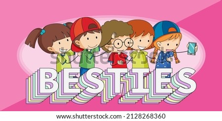 Besties banner with happy children illustration