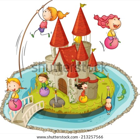Illustration of many children and a castle