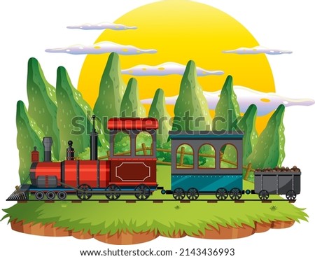 Train with natural scene illustration