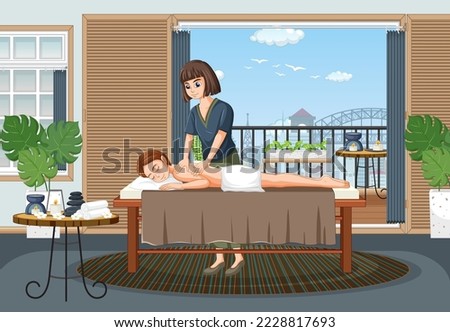 Woman gets massage in spa illustration