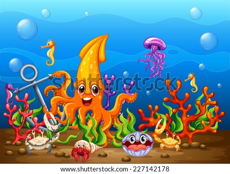 illustration of many animals underwater