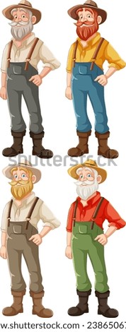 Vector illustration of an elderly farmer with a beard and hat