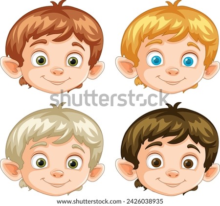 Four cartoon boys with different hair colors.