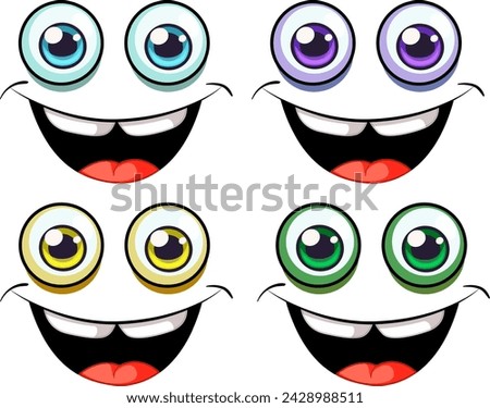 Set of cartoon eyes with various colorful expressions.