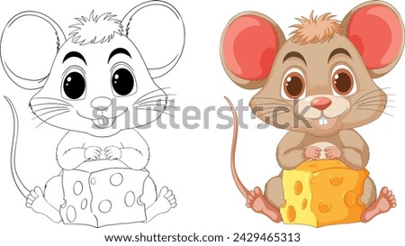 Two cute mice illustrations, one holding cheese