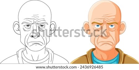 Two illustrations of a man with a troubled expression.