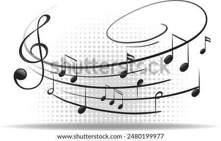 Flowing musical notes with a treble clef