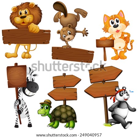 Animals with signboards on a white background