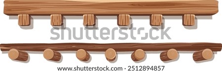 Two wooden coat racks with pegs