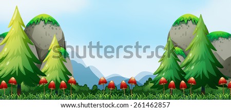 Mushroom in the field with mountain background