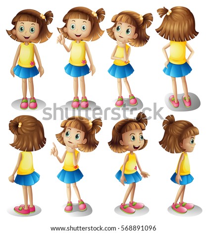 Girl character in different positions illustration