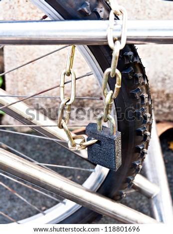 Security lock blocking the bicycle wheel
