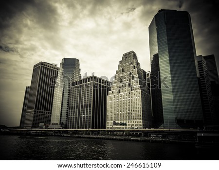 New York. Stunning view of lower Manhattan Skyline on a afternoon. Toned.