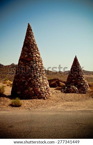 Stone cones in the nature reserve of Ras Mohamed Egypt. Toned.