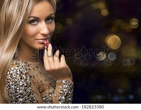 girl on boleh background with casino chips