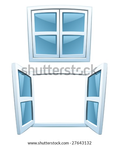 Cartoon windows - closed and open (Vector)