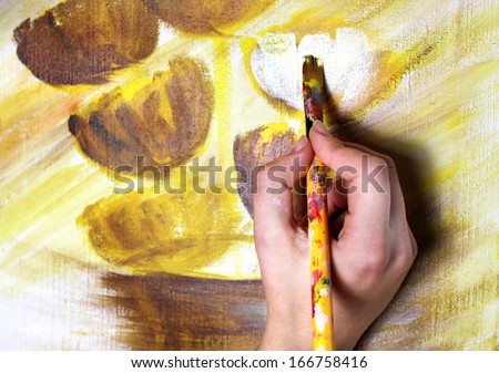 ArtistÃ?Â¢??s hand with paintbrush painting the picture of beautiful flowers