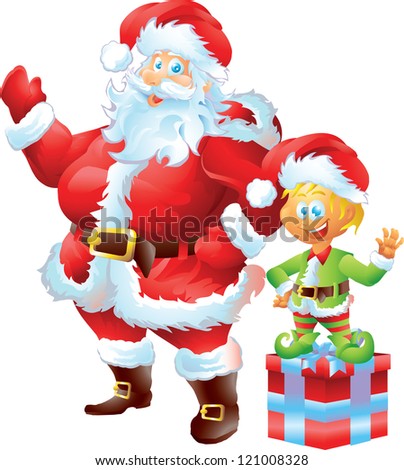 Santa Claus With Elf Stock Vector Illustration 121008328 : Shutterstock