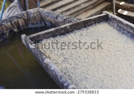 closed up the mulberry pulp sieve in paper factory, Nepal