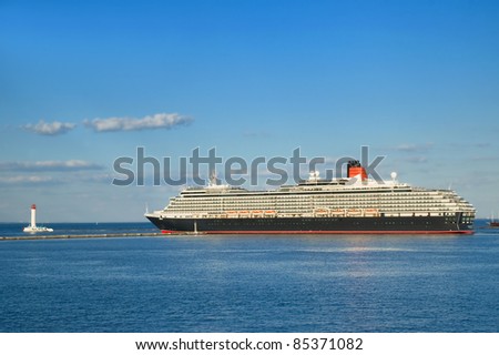 ODESSA, UKRAINE - SEPTEMBER 04: Queen Victoria Cunard\'s famous luxury cruise liner comes off from Odessa sea port on September 04, 2011 in Odessa, Ukraine. This is the third QV\'s visit in port.