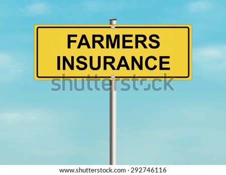 Farmers insurance. Road sign with the issue of insurance on the sky background. Raster illustration.