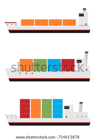 Simplified cargo ship. Element for infographics. Side view. Flat vector.