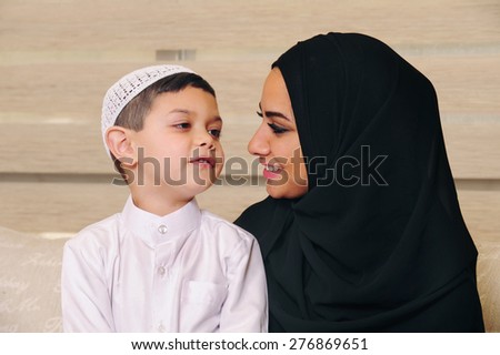 Arabian Family, Mother and son at home