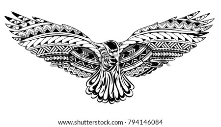 Tattoo design of the decorative crow tattoo with Maori style ornaments. Good for shoulder and back tattoo