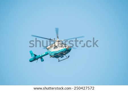 Hong Kong, October 19, 2014: Helicopter of government flying service in Hong Kong, China.