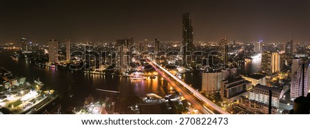 Long exposure shooting night city in Bangkok