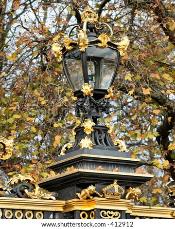 Lampost on the grounds of Buckingham Palace in London, England.