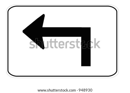 Left Turn Arrow Auxiliary Sign Isolated On A White Background Stock ...