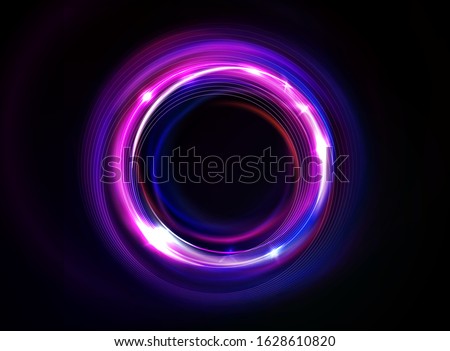 Circular glow. Neon circle. Vector light effect abstract background with the ring in blue and pink color. 3d. Glowing illustration. Round placeholder for your text.