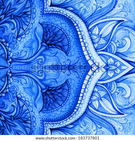 Retro Vintage wedding greeting card.Blue background.Card or invitation.Vintage decorative elements.Hand drawn background.Floral ornament.Islam, arabic, indian, ottoman motifs.