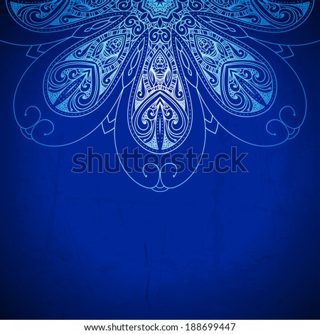 Blue background. Vintage pattern. Hand drawn abstract background. Decorative retro banner. Invitation, wedding card, scrapbooking design element. Royal design element. Raster version