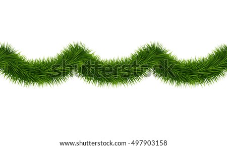 vector realistic seamless tinsel isolated on white background green christmas decoration garland for holiday - Green Christmas Garland vector realistic seamless tinsel isolated on white background green christmas decoration garland for holiday - Green Christmas Garland