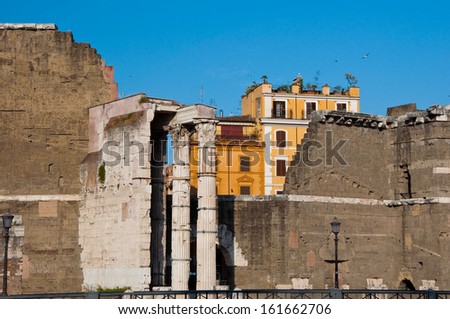 Forum of Augustus with the temple of Mars Ultor. The Imperial Fora, Rome, Italy.