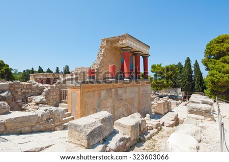 CRETE,GREECE-JULY 21: Knossos palace with charging bull fresco on July 21,2014 on the Crete island, Greece. Knossos is the largest Bronze Age archaeological site on the island of Crete, Creece.