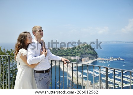 beautiful young couple in wedding day in Naples, Italy