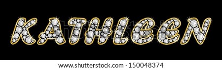 The girl, female name KATHLEEN made of a shiny diamonds style font, brilliant gem stone letters building the word, isolated on black background.