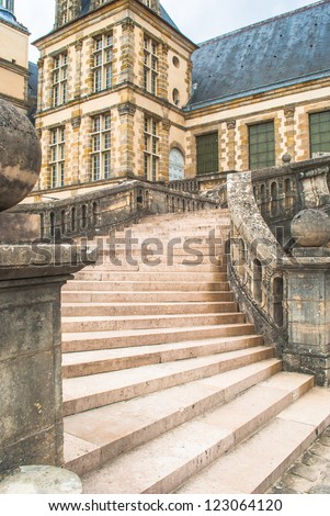 Stairs of the Palace of Fontainebleau, one of the largest French royal chateaux